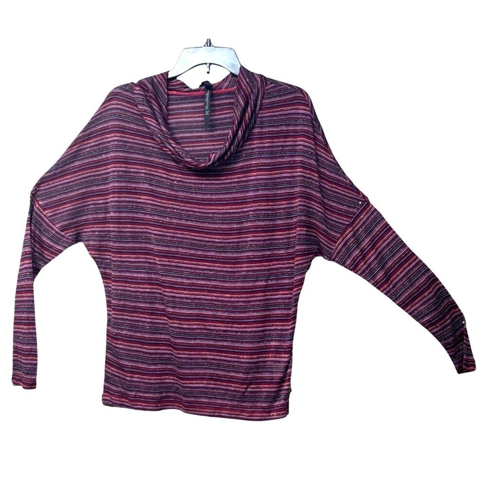 Seven7 Women’s Metallic Stripe, Cowl Neck, Dolman Sleeve Top, Wine Red